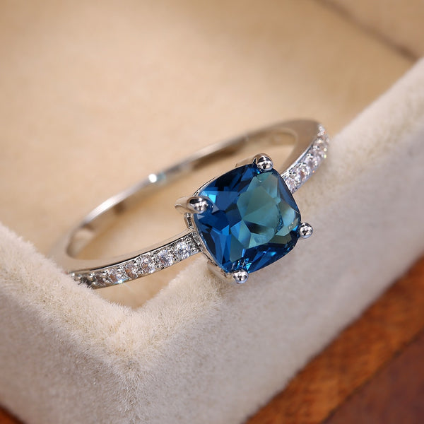 Square Blue Series Stone Rings