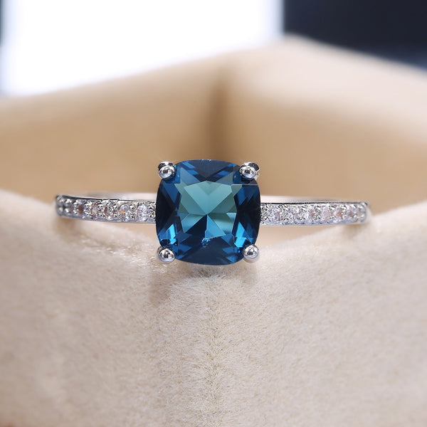 Square Blue Series Stone Rings